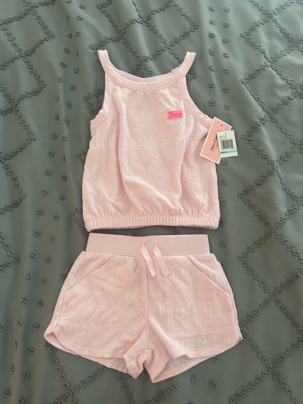 Juicy Couture Pink Terry Crop Tank & Shorts Set